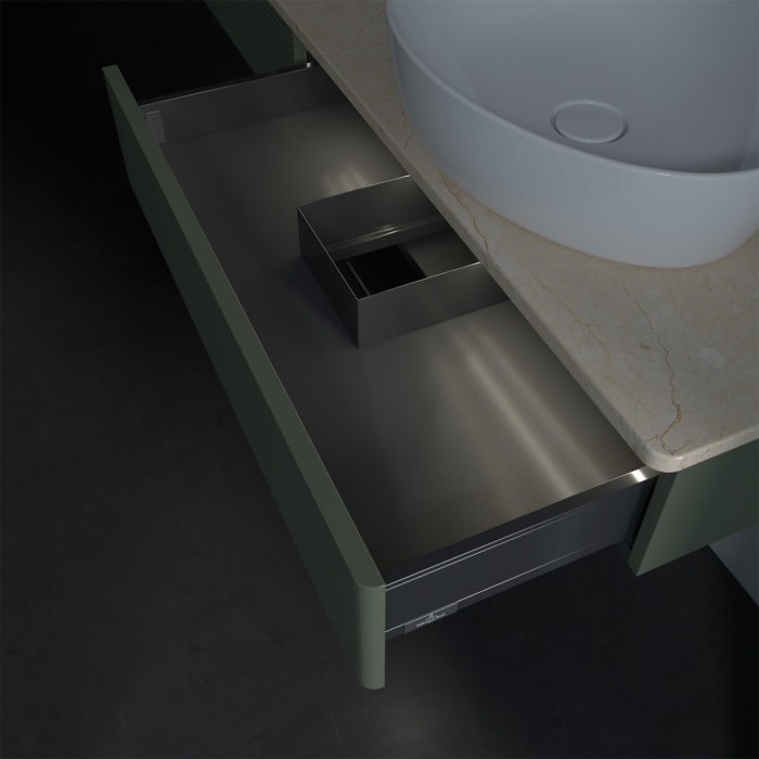 Villeroy & Boch Antao Waschbeckenunterschrank, 160 x 19 cm, 2 Auszüge mit LED-Licht, Front mit Struktur, ohne Hahnloch, für Waschtisch rechts