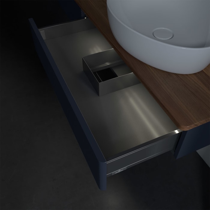 Villeroy & Boch Antao Waschbeckenunterschrank, 160 x 19 cm, 2 Auszüge mit LED-Licht, Front mit Struktur, mit Hahnloch, für Waschtisch rechts