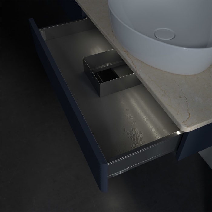 Villeroy & Boch Antao Waschbeckenunterschrank, 160 x 19 cm, 2 Auszüge mit LED-Licht, Front mit Struktur, mit Hahnloch, für Waschtisch rechts