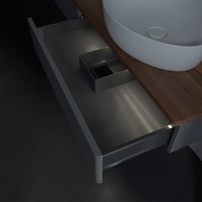 Villeroy & Boch Antao Waschbeckenunterschrank, 160 x 19 cm, 2 Auszüge mit LED-Licht, Front ohne Struktur, ohne Hahnloch, für Waschtisch links und rech