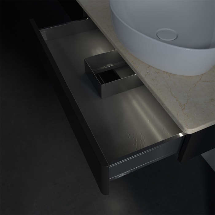 Villeroy & Boch Antao Waschbeckenunterschrank, 160 x 19 cm, 2 Auszüge mit LED-Licht, Front ohne Struktur, ohne Hahnloch, für Waschtisch links und rech