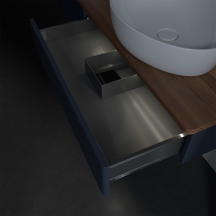 Villeroy & Boch Antao Waschbeckenunterschrank, 160 x 19 cm, 2 Auszüge mit LED-Licht, Front ohne Struktur, mit Hahnloch, für Waschtisch links und recht