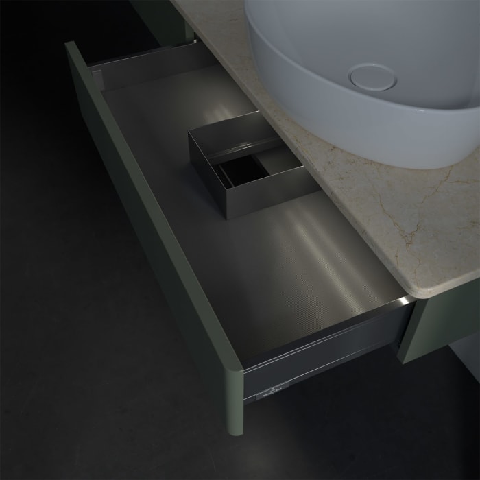 Villeroy & Boch Antao Waschbeckenunterschrank, 160 x 19 cm, 2 Auszüge mit LED-Licht, Front ohne Struktur, mit Hahnloch, für Waschtisch links und recht