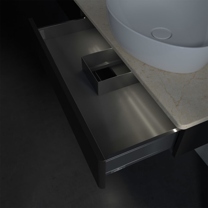 Villeroy & Boch Antao Waschbeckenunterschrank, 160 x 19 cm, 2 Auszüge mit LED-Licht, Front ohne Struktur, mit Hahnloch, für Waschtisch links und recht