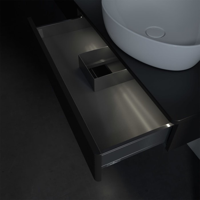 Villeroy & Boch Antao Waschbeckenunterschrank, 160 x 19 cm, 2 Auszüge mit LED-Licht, Front mit Struktur, ohne Hahnloch, für Waschtisch links und recht