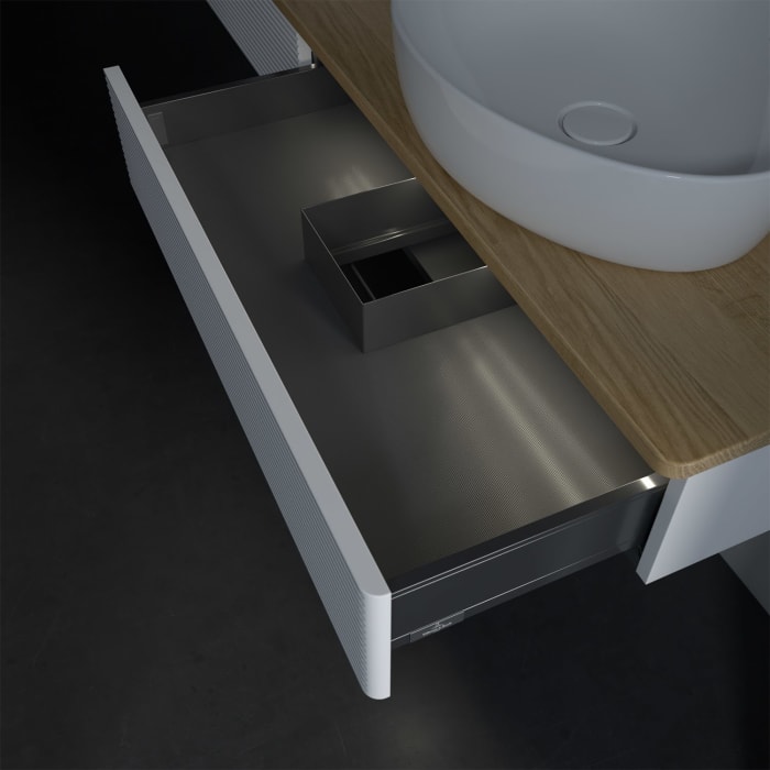 Villeroy & Boch Antao Waschbeckenunterschrank, 160 x 19 cm, 2 Auszüge mit LED-Licht, Front mit Struktur, ohne Hahnloch, für Waschtisch links und recht