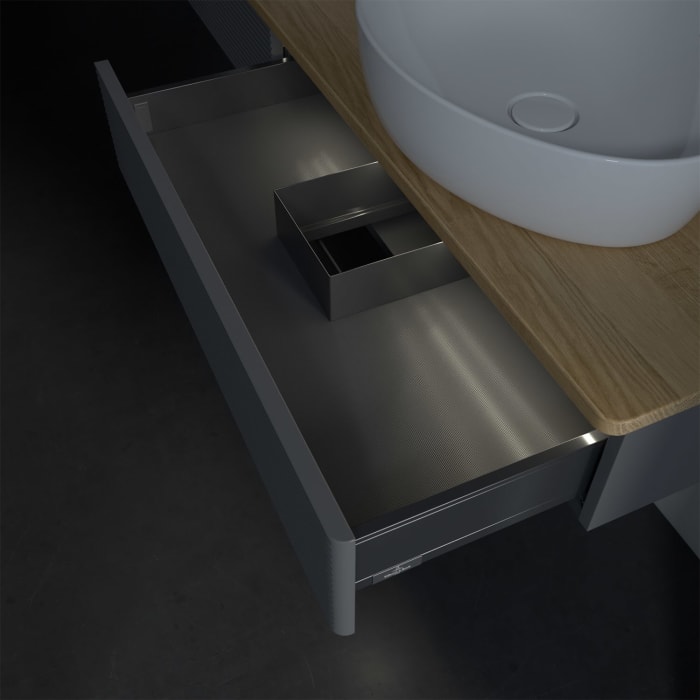 Villeroy & Boch Antao Waschbeckenunterschrank, 160 x 19 cm, 2 Auszüge mit LED-Licht, Front mit Struktur, ohne Hahnloch, für Waschtisch links und recht