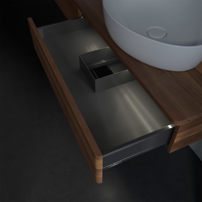 Villeroy & Boch Antao Waschbeckenunterschrank, 160 x 19 cm, 2 Auszüge mit LED-Licht, Front mit Struktur, ohne Hahnloch, für Waschtisch links und recht