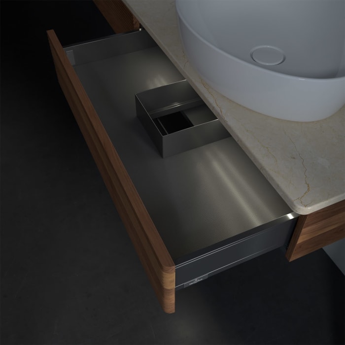 Villeroy & Boch Antao Waschbeckenunterschrank, 160 x 19 cm, 2 Auszüge mit LED-Licht, Front mit Struktur, ohne Hahnloch, für Waschtisch links und recht