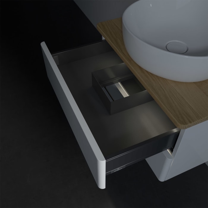 Villeroy & Boch Antao Waschbeckenunterschrank, 60 x 36 cm, 2 Auszüge mit LED-Licht, Front ohne Struktur, ohne Hahnloch