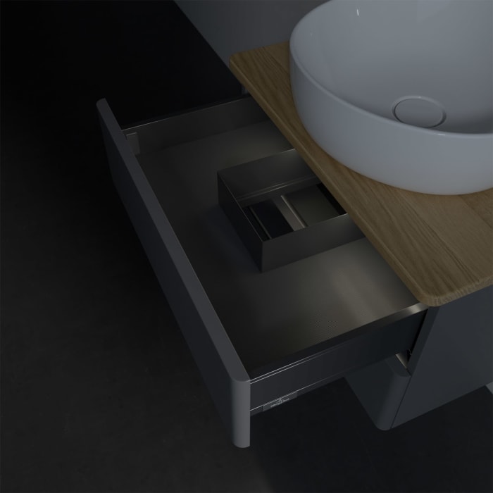 Villeroy & Boch Antao Waschbeckenunterschrank, 60 x 36 cm, 2 Auszüge mit LED-Licht, Front ohne Struktur, ohne Hahnloch