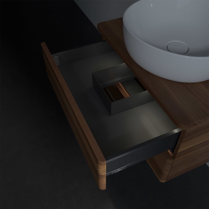 Villeroy & Boch Antao Waschbeckenunterschrank, 60 x 36 cm, 2 Auszüge mit LED-Licht, Front ohne Struktur, ohne Hahnloch