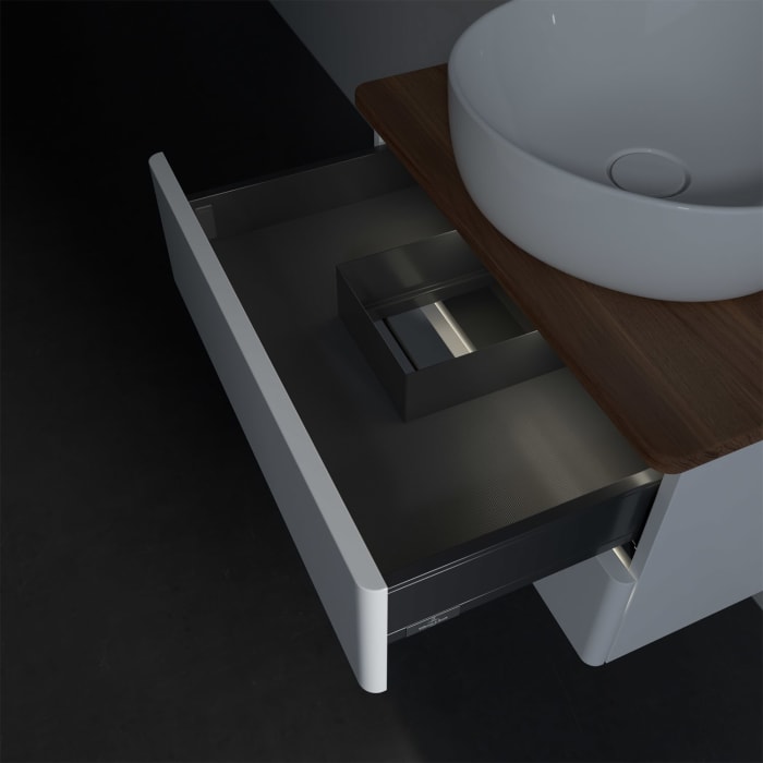 Villeroy & Boch Antao Waschbeckenunterschrank, 60 x 36 cm, 2 Auszüge mit LED-Licht, Front ohne Struktur, ohne Hahnloch