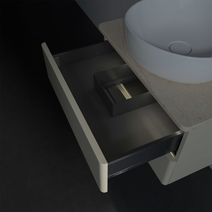 Villeroy & Boch Antao Waschbeckenunterschrank, 60 x 36 cm, 2 Auszüge mit LED-Licht, Front ohne Struktur, mit Hahnloch