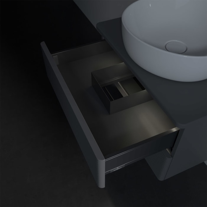 Villeroy & Boch Antao Waschbeckenunterschrank, 60 x 36 cm, 2 Auszüge mit LED-Licht, Front mit Struktur, ohne Hahnloch