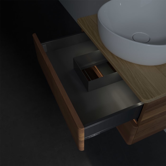 Villeroy & Boch Antao Waschbeckenunterschrank, 60 x 36 cm, 2 Auszüge mit LED-Licht, Front mit Struktur, ohne Hahnloch