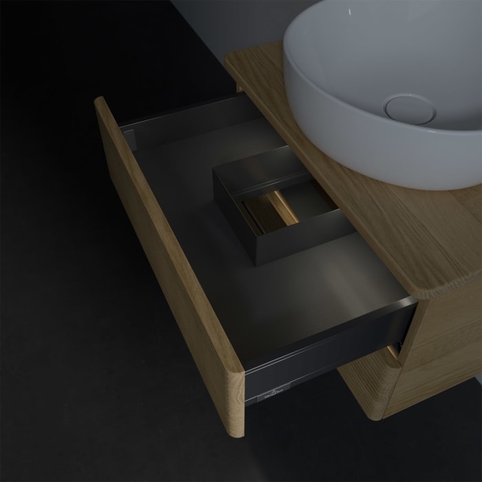 Villeroy & Boch Antao Waschbeckenunterschrank, 60 x 36 cm, 2 Auszüge mit LED-Licht, Front mit Struktur, ohne Hahnloch