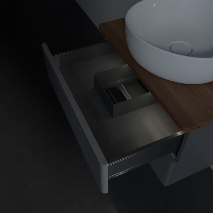 Villeroy & Boch Antao Waschbeckenunterschrank, 60 x 36 cm, 2 Auszüge mit LED-Licht, Front mit Struktur, ohne Hahnloch