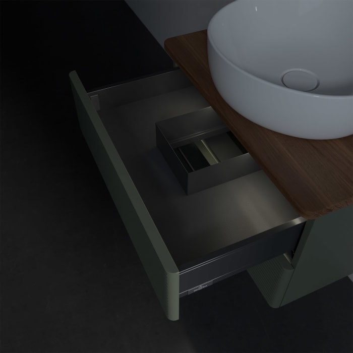 Villeroy & Boch Antao Waschbeckenunterschrank, 60 x 36 cm, 2 Auszüge mit LED-Licht, Front mit Struktur, ohne Hahnloch