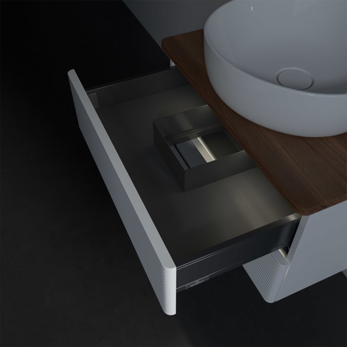 Villeroy & Boch Antao Waschbeckenunterschrank, 60 x 36 cm, 2 Auszüge mit LED-Licht, Front mit Struktur, ohne Hahnloch