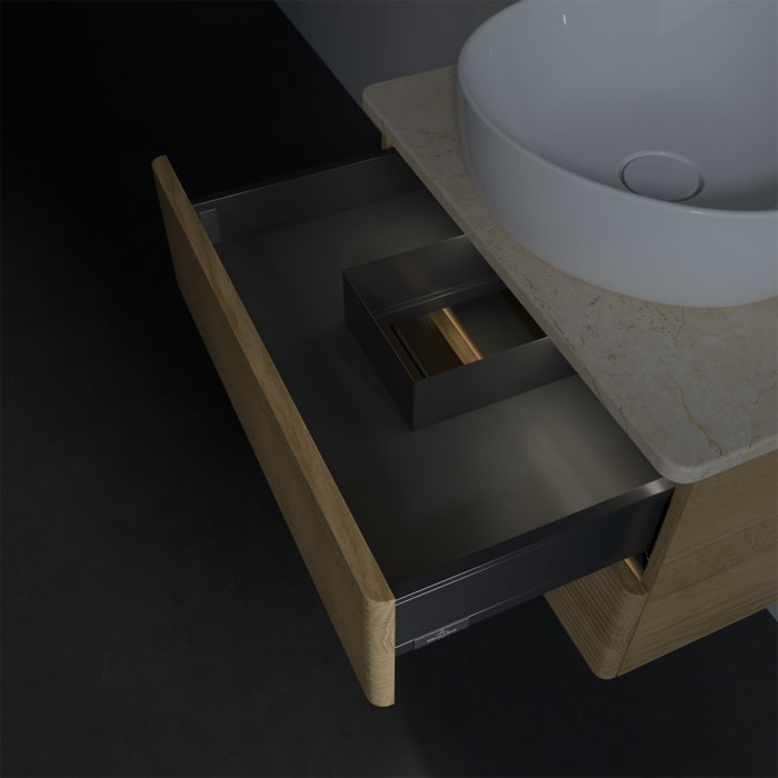 Villeroy & Boch Antao Waschbeckenunterschrank, 60 x 36 cm, 2 Auszüge mit LED-Licht, Front mit Struktur, ohne Hahnloch