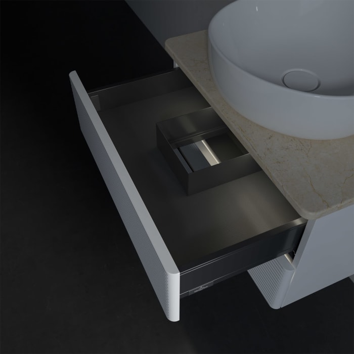 Villeroy & Boch Antao Waschbeckenunterschrank, 60 x 36 cm, 2 Auszüge mit LED-Licht, Front mit Struktur, ohne Hahnloch