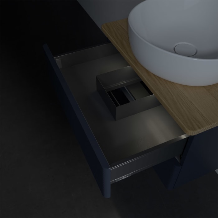 Villeroy & Boch Antao Waschbeckenunterschrank, 60 x 36 cm, 2 Auszüge mit LED-Licht, Front mit Struktur, mit Hahnloch