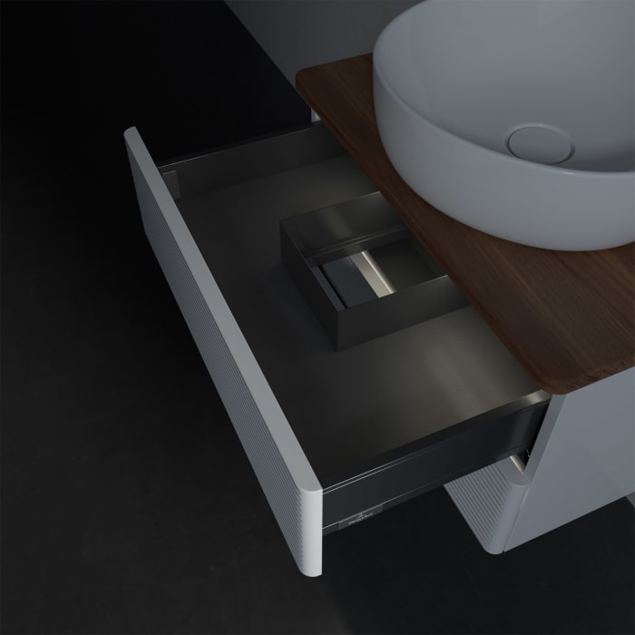 Villeroy & Boch Antao Waschbeckenunterschrank, 60 x 36 cm, 2 Auszüge mit LED-Licht, Front mit Struktur, mit Hahnloch