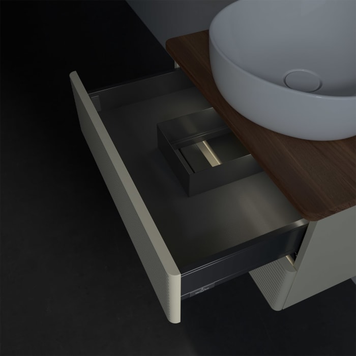 Villeroy & Boch Antao Waschbeckenunterschrank, 60 x 36 cm, 2 Auszüge mit LED-Licht, Front mit Struktur, mit Hahnloch