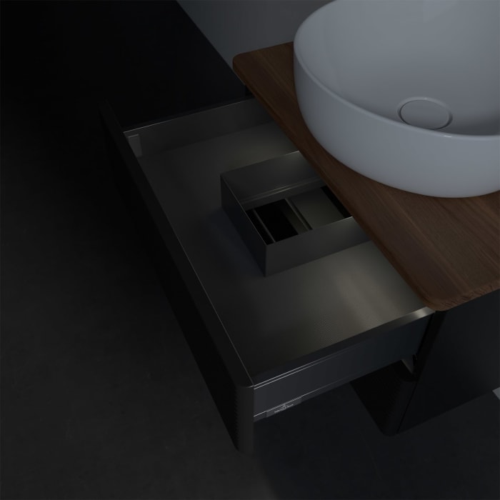 Villeroy & Boch Antao Waschbeckenunterschrank, 60 x 36 cm, 2 Auszüge mit LED-Licht, Front mit Struktur, mit Hahnloch