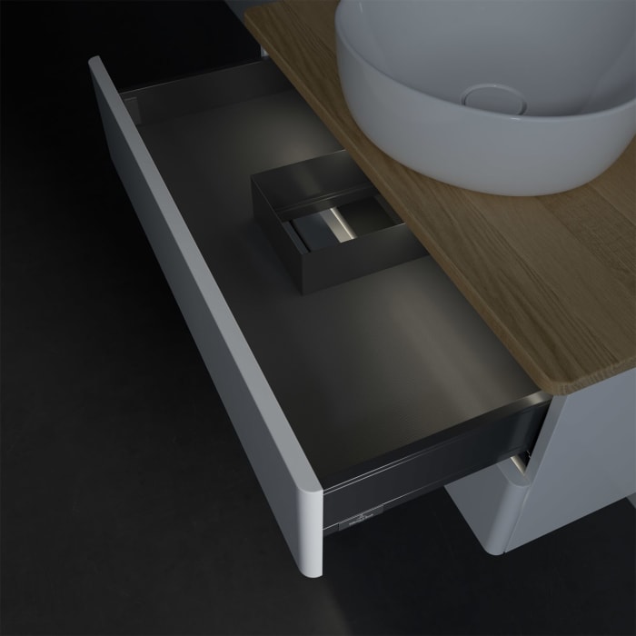 Villeroy & Boch Antao Waschbeckenunterschrank, 80 x 36 cm, 2 Auszüge mit LED-Licht, Front ohne Struktur, ohne Hahnloch