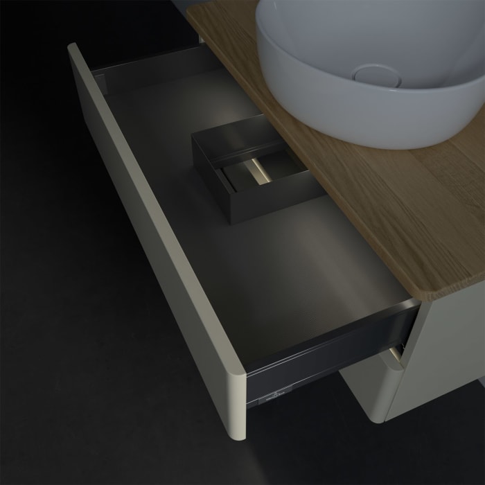 Villeroy & Boch Antao Waschbeckenunterschrank, 80 x 36 cm, 2 Auszüge mit LED-Licht, Front ohne Struktur, ohne Hahnloch