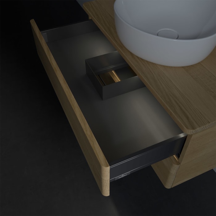 Villeroy & Boch Antao Waschbeckenunterschrank, 80 x 36 cm, 2 Auszüge mit LED-Licht, Front ohne Struktur, ohne Hahnloch