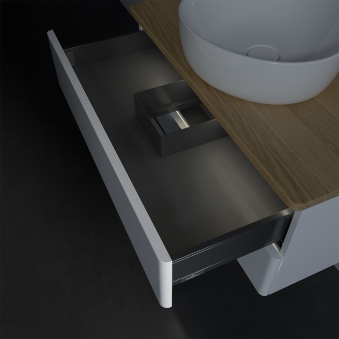 Villeroy & Boch Antao Waschbeckenunterschrank, 80 x 36 cm, 2 Auszüge mit LED-Licht, Front ohne Struktur, ohne Hahnloch