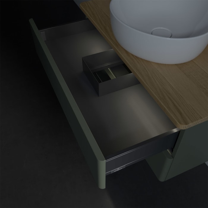 Villeroy & Boch Antao Waschbeckenunterschrank, 80 x 36 cm, 2 Auszüge mit LED-Licht, Front ohne Struktur, mit Hahnloch