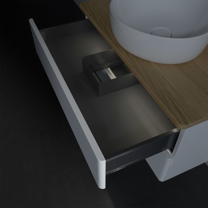 Villeroy & Boch Antao Waschbeckenunterschrank, 80 x 36 cm, 2 Auszüge mit LED-Licht, Front mit Struktur, ohne Hahnloch