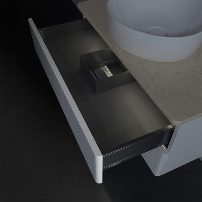 Villeroy & Boch Antao Waschbeckenunterschrank, 80 x 36 cm, 2 Auszüge mit LED-Licht, Front mit Struktur, ohne Hahnloch