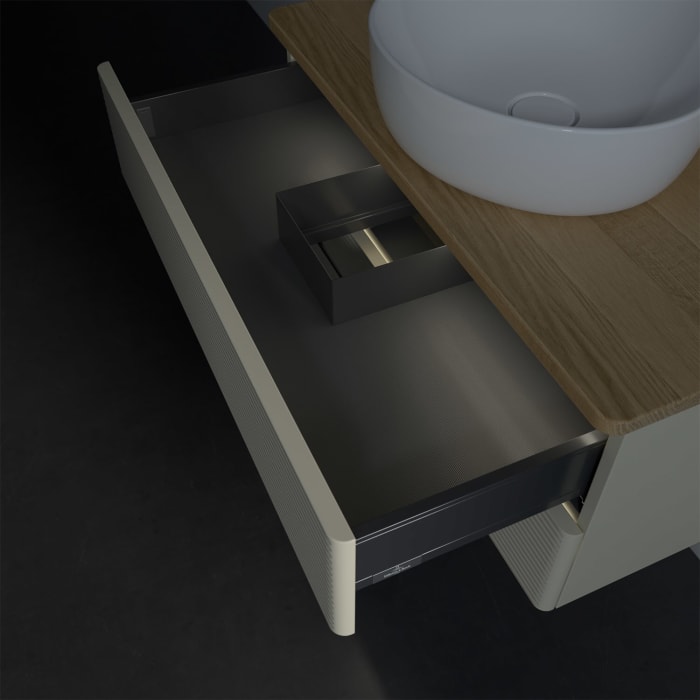 Villeroy & Boch Antao Waschbeckenunterschrank, 80 x 36 cm, 2 Auszüge mit LED-Licht, Front mit Struktur, mit Hahnloch