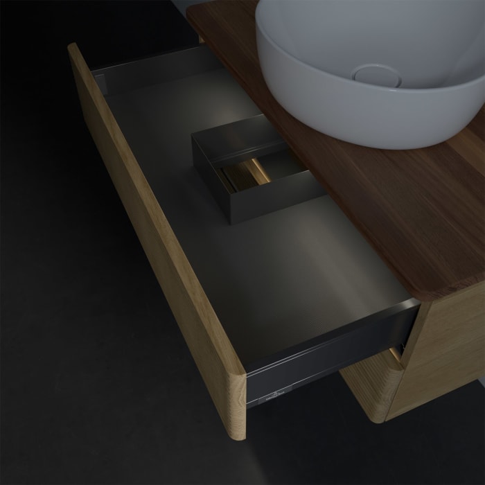 Villeroy & Boch Antao Waschbeckenunterschrank, 80 x 36 cm, 2 Auszüge mit LED-Licht, Front mit Struktur, mit Hahnloch