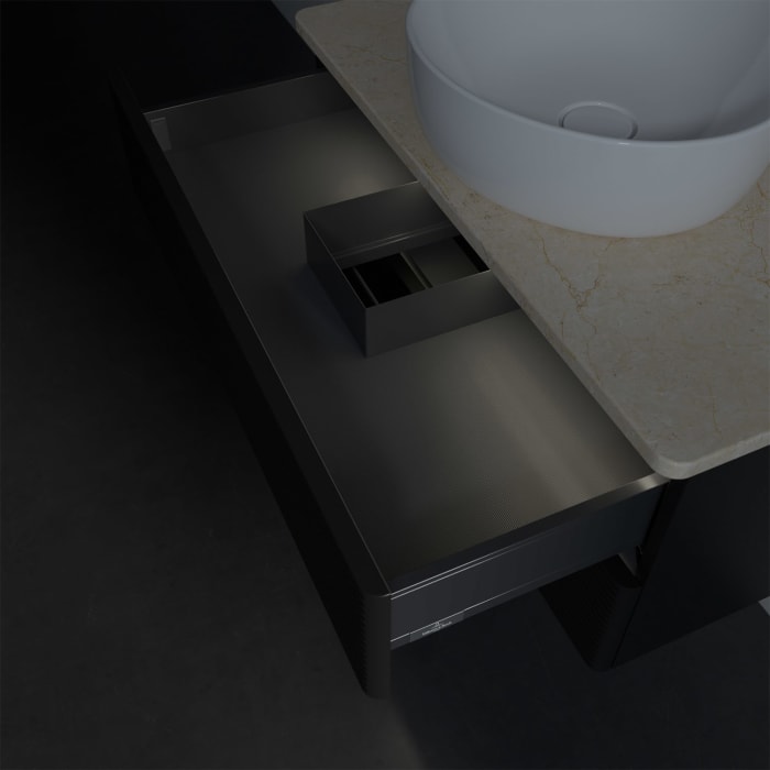 Villeroy & Boch Antao Waschbeckenunterschrank, 80 x 36 cm, 2 Auszüge mit LED-Licht, Front mit Struktur, mit Hahnloch