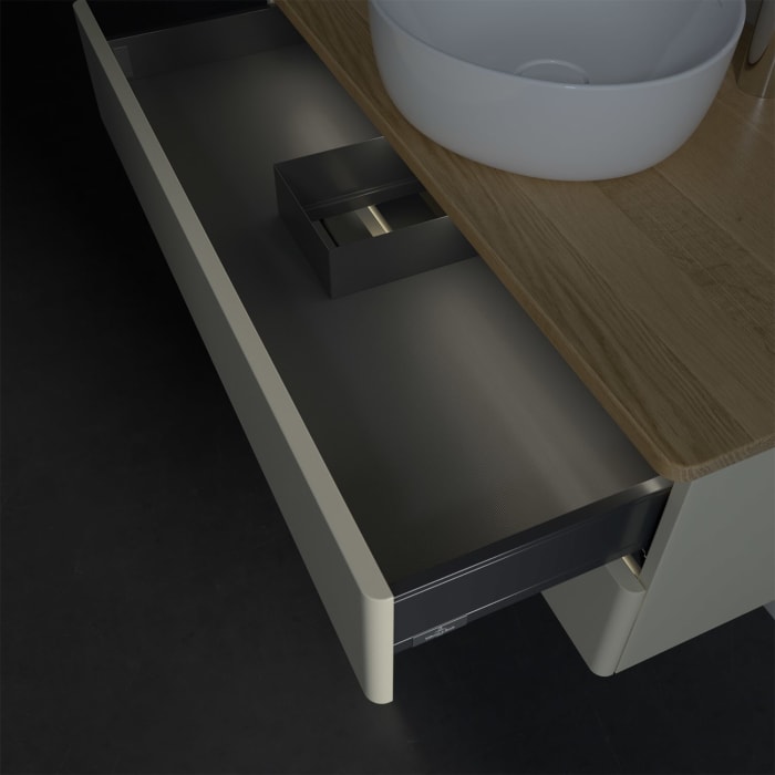 Villeroy & Boch Antao Waschbeckenunterschrank, 100 x 36 cm, 2 Auszüge mit LED-Licht, Front ohne Struktur, mit Hahnloch