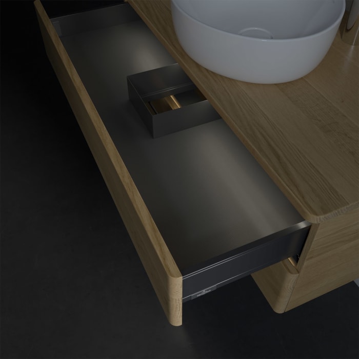 Villeroy & Boch Antao Waschbeckenunterschrank, 100 x 36 cm, 2 Auszüge mit LED-Licht, Front ohne Struktur, mit Hahnloch