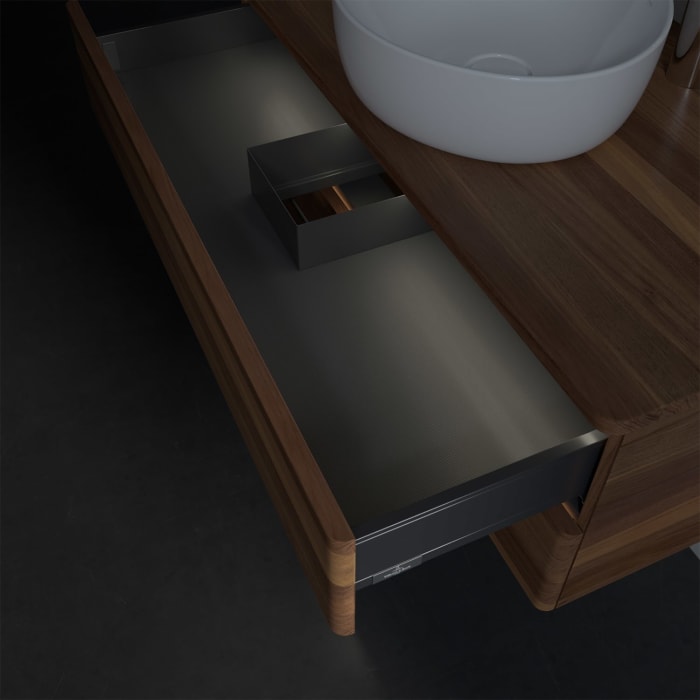 Villeroy & Boch Antao Waschbeckenunterschrank, 100 x 36 cm, 2 Auszüge mit LED-Licht, Front ohne Struktur, mit Hahnloch