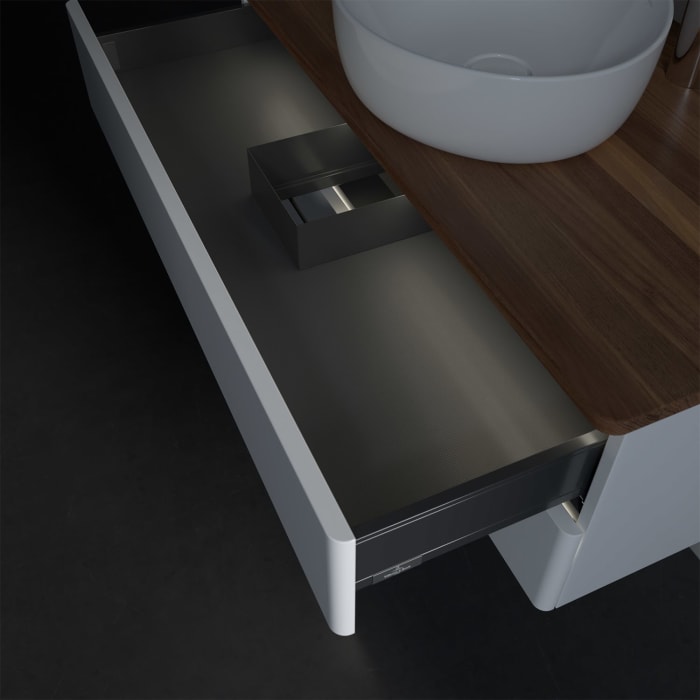 Villeroy & Boch Antao Waschbeckenunterschrank, 100 x 36 cm, 2 Auszüge mit LED-Licht, Front ohne Struktur, mit Hahnloch