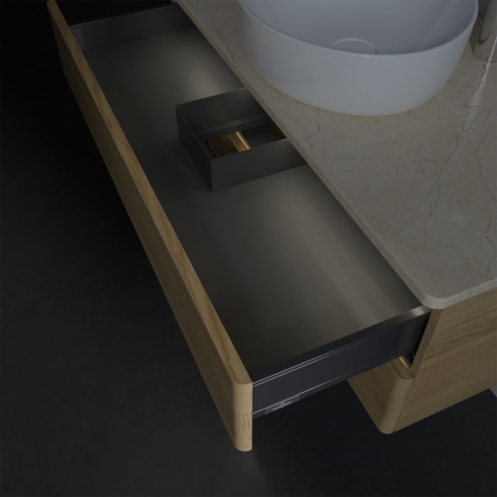 Villeroy & Boch Antao Waschbeckenunterschrank, 100 x 36 cm, 2 Auszüge mit LED-Licht, Front ohne Struktur, mit Hahnloch