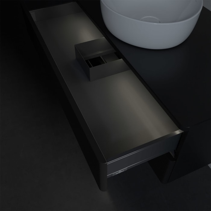 Villeroy & Boch Antao Waschbeckenunterschrank, 100 x 36 cm, 2 Auszüge mit LED-Licht, Front mit Struktur, ohne Hahnloch