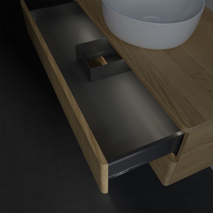 Villeroy & Boch Antao Waschbeckenunterschrank, 100 x 36 cm, 2 Auszüge mit LED-Licht, Front mit Struktur, ohne Hahnloch