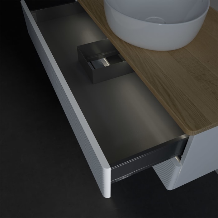 Villeroy & Boch Antao Waschbeckenunterschrank, 100 x 36 cm, 2 Auszüge mit LED-Licht, Front mit Struktur, ohne Hahnloch