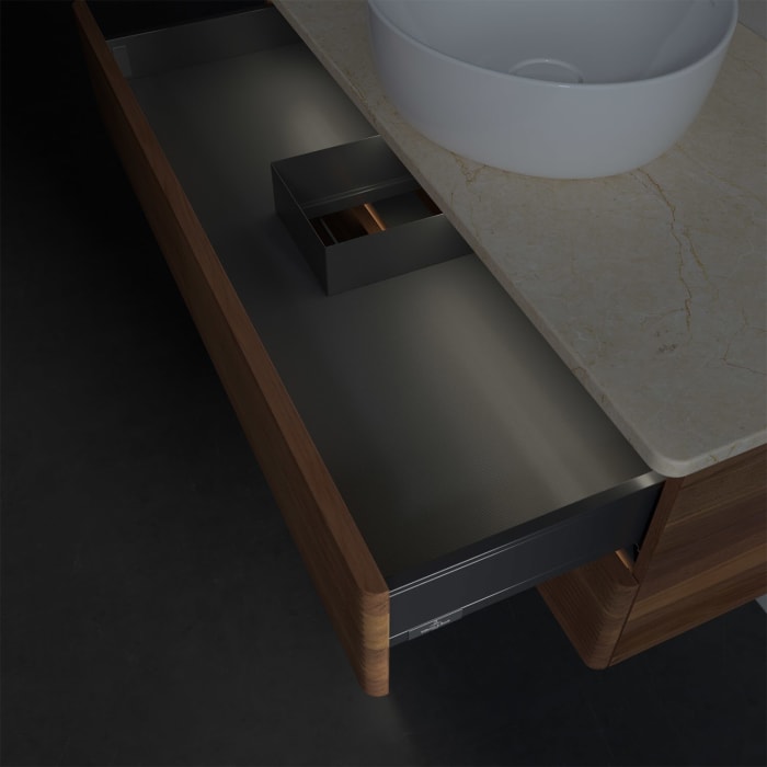 Villeroy & Boch Antao Waschbeckenunterschrank, 100 x 36 cm, 2 Auszüge mit LED-Licht, Front mit Struktur, ohne Hahnloch