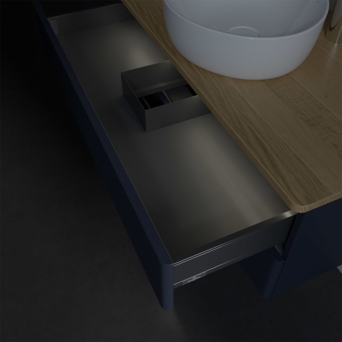 Villeroy & Boch Antao Waschbeckenunterschrank, 100 x 36 cm, 2 Auszüge mit LED-Licht, Front mit Struktur, mit Hahnloch